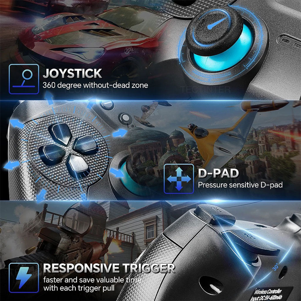 Manette Bluetooth sans fil TECTINTER – compatible multi-plateformes, précise et ergonomique