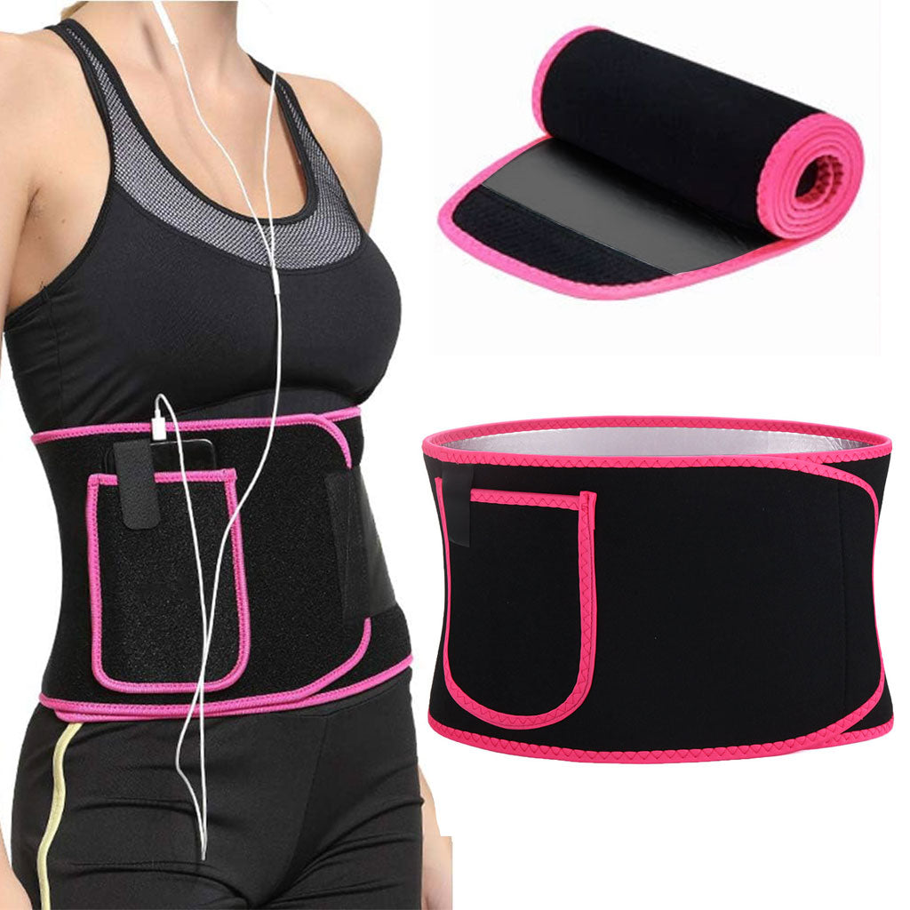 Ceinture de taille fitness 110 cm rose – entraînement, sudation et maintien ajustable