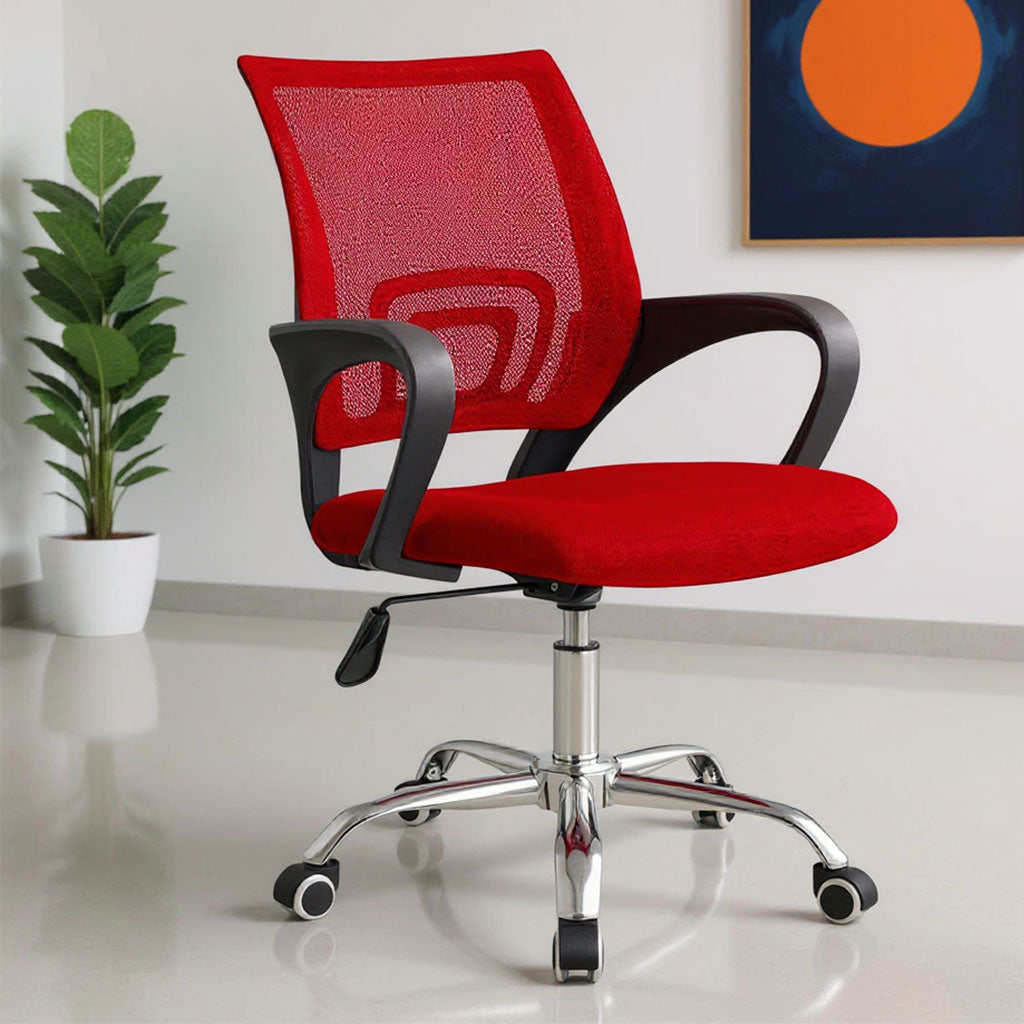 Chaise de Bureau Ergonomique en Maille Respirante avec Soutien Lombaire Rouge