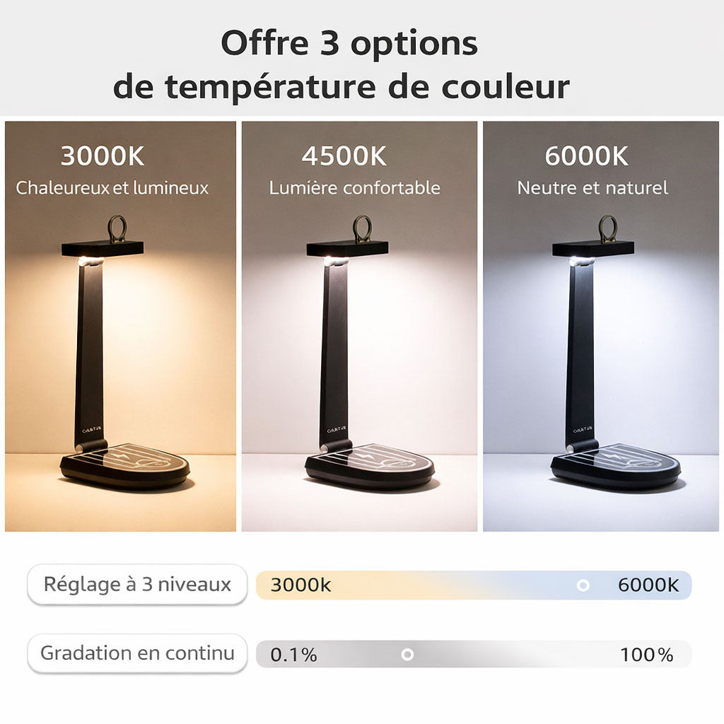 Lampe LED avec Chargeur Sans Fil 15W – Design Moderne & Touch Control