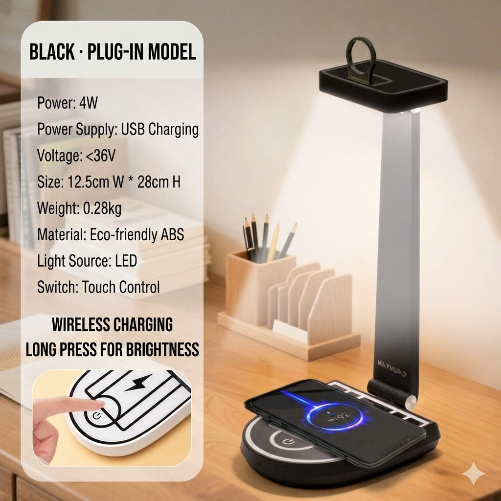 Lampe LED avec Chargeur Sans Fil 15W – Design Moderne & Touch Control