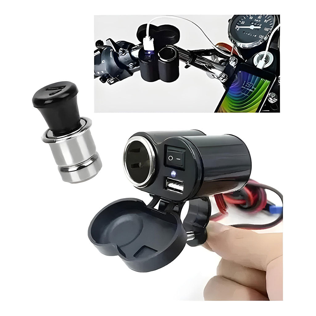 Titre : Chargeur USB Moto 12–24V avec Support Guidon – Prise Allume-Cigare Étanche