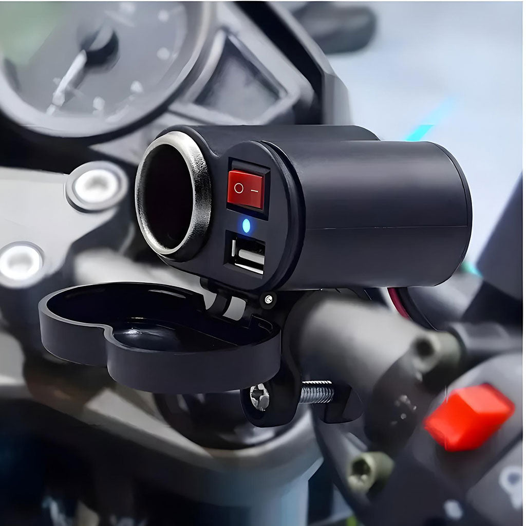 Titre : Chargeur USB Moto 12–24V avec Support Guidon – Prise Allume-Cigare Étanche