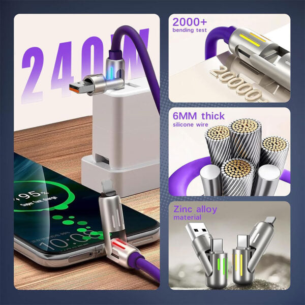 Câble de Charge Universel 4-en-1 Ultra-Rapide 240W avec Indicateurs LED
