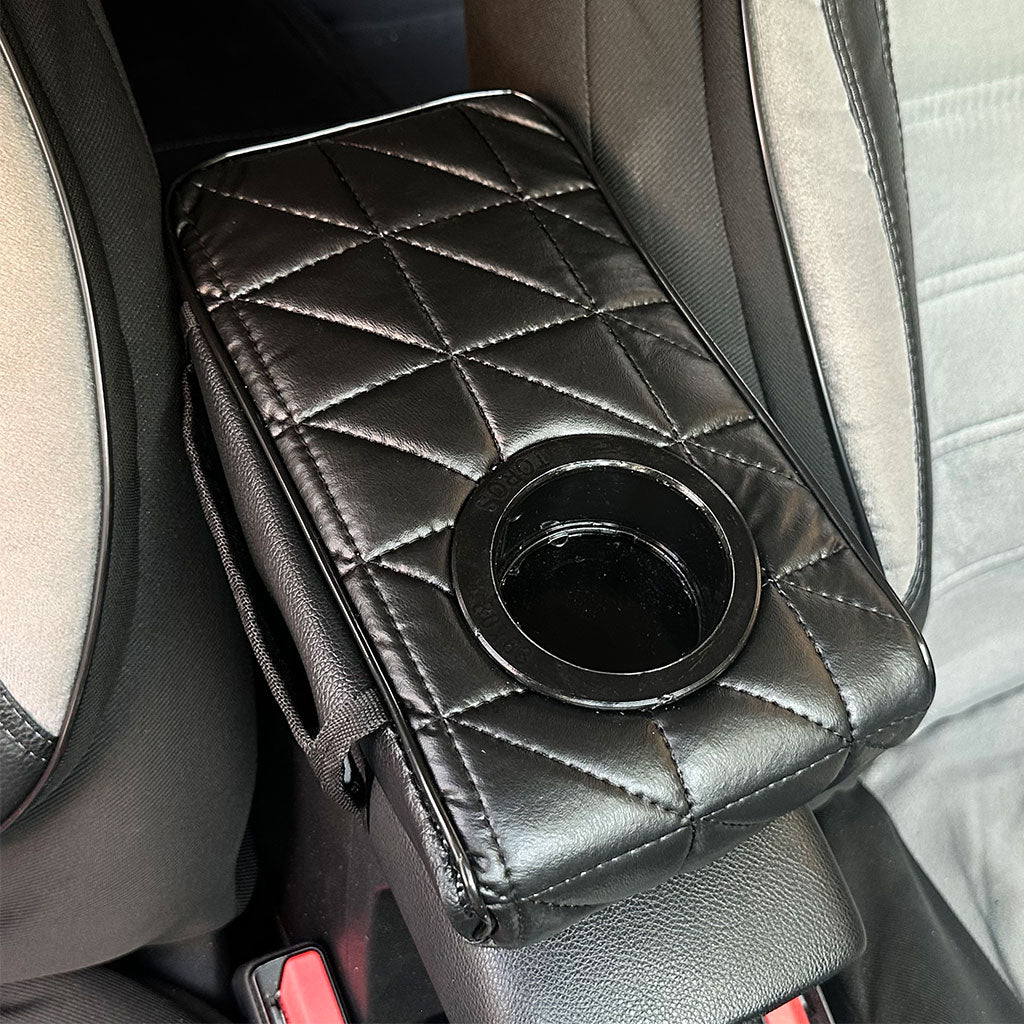 Coussin Accoudoir Voiture avec Porte-Gobelet Intégré en Cuir Imperméable