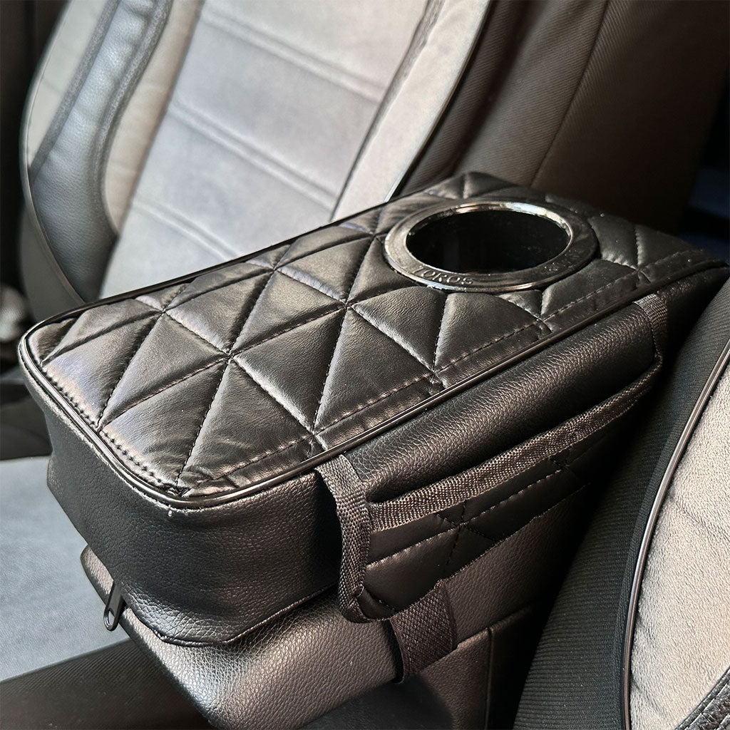 Coussin Accoudoir Voiture avec Porte-Gobelet Intégré en Cuir Imperméable