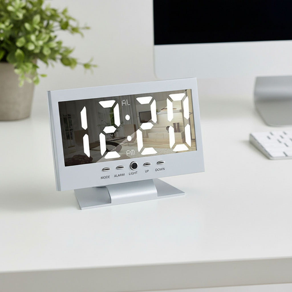 Réveil Digital LED Miroir 6.5” Double Alarme Snooze