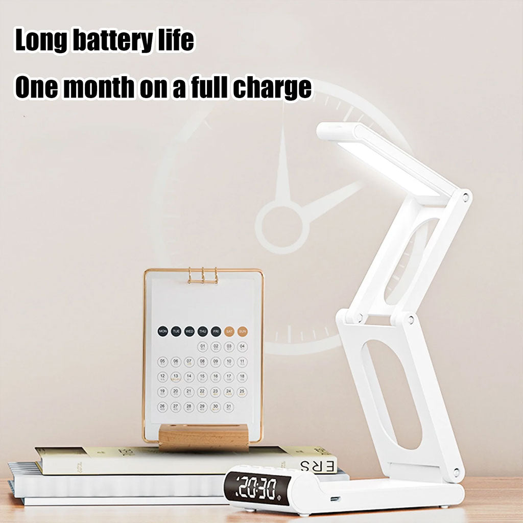 Lampe de Bureau Digitale Multifonction avec Réveil, LED et Batterie 5000 mAh Pliable