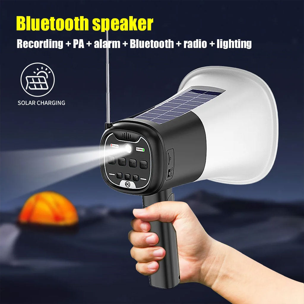 Mégaphone Solaire Multifonction 8W – Bluetooth 5.3 et Lumière Intégrée