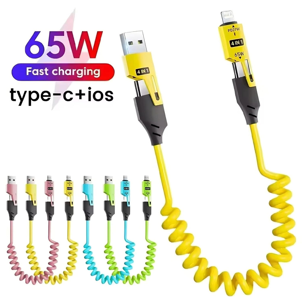 Câble USB-C 4-en-1 Multifonction PD65W – Charge Rapide et Polyvalence