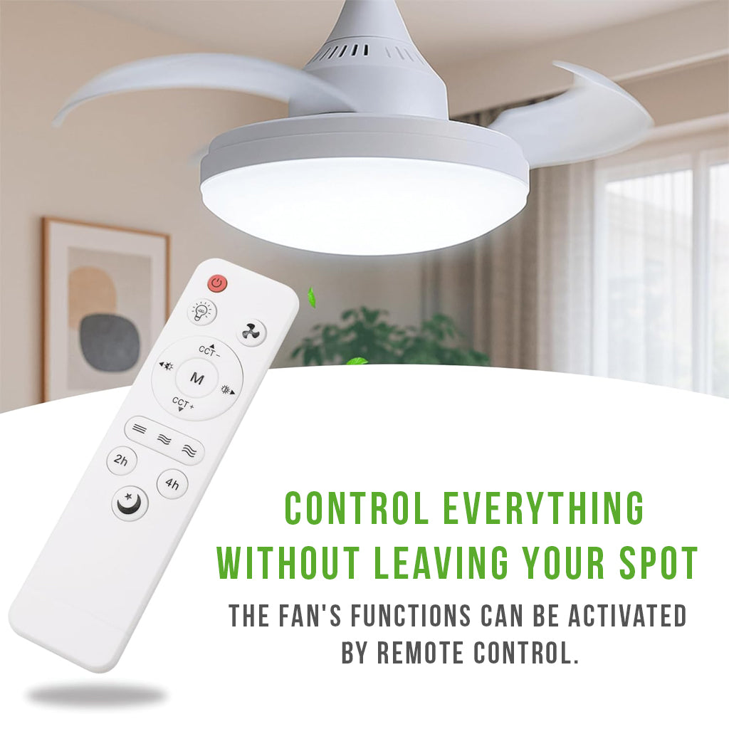 Ventilateur Plafonnier LED Pliable VT03 – Éclairage Réglable & Télécommande