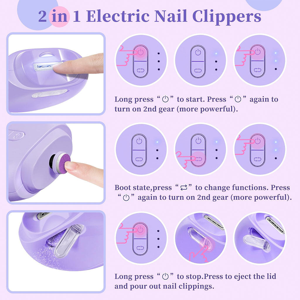 Coupe-Ongles et Lime Électrique 2-en-1 : Précision et Sécurité LED