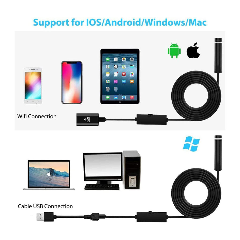 Caméra Endoscopique WiFi HD – Inspection Sans Fil Étanche