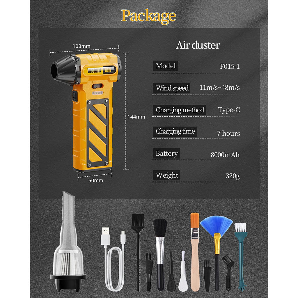 Souffleur électrique sans fil F015 2024 – 130000 tr/min, batterie 8000 mAh et fonction aspiration