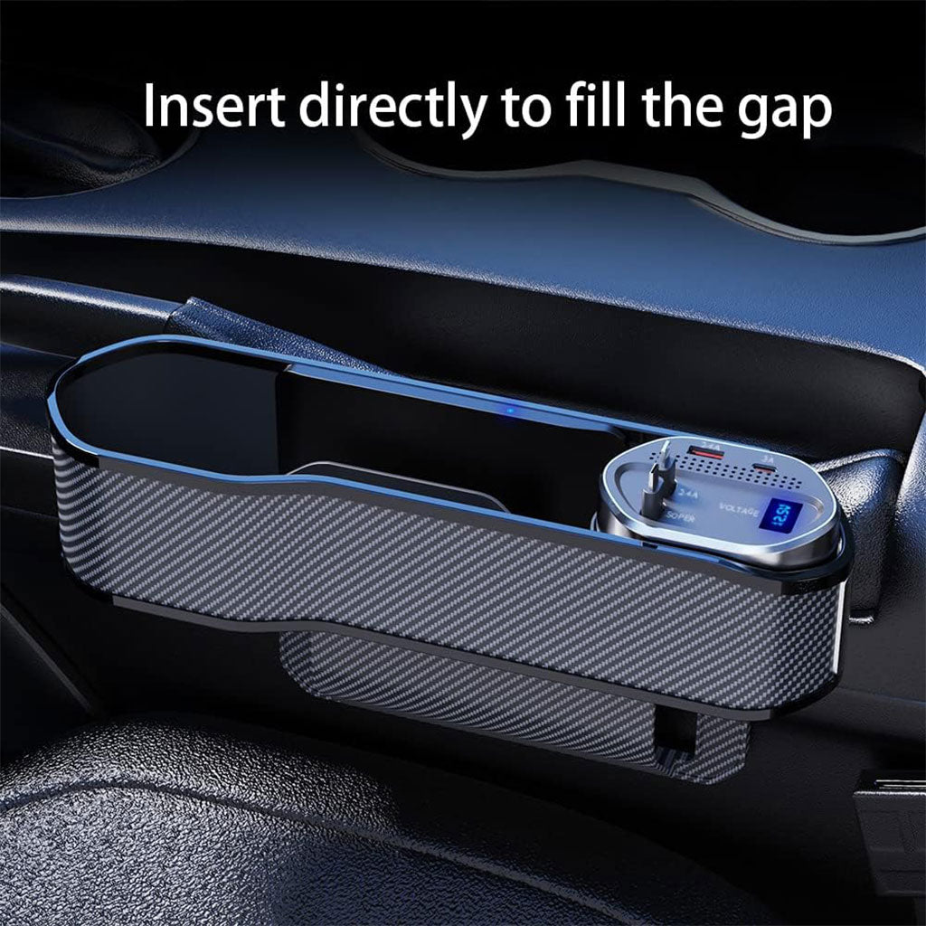 Organisateur de Siège Auto avec Charge Multi-Ports 5 en 1  & Charge Sans Fil – Design Carbone