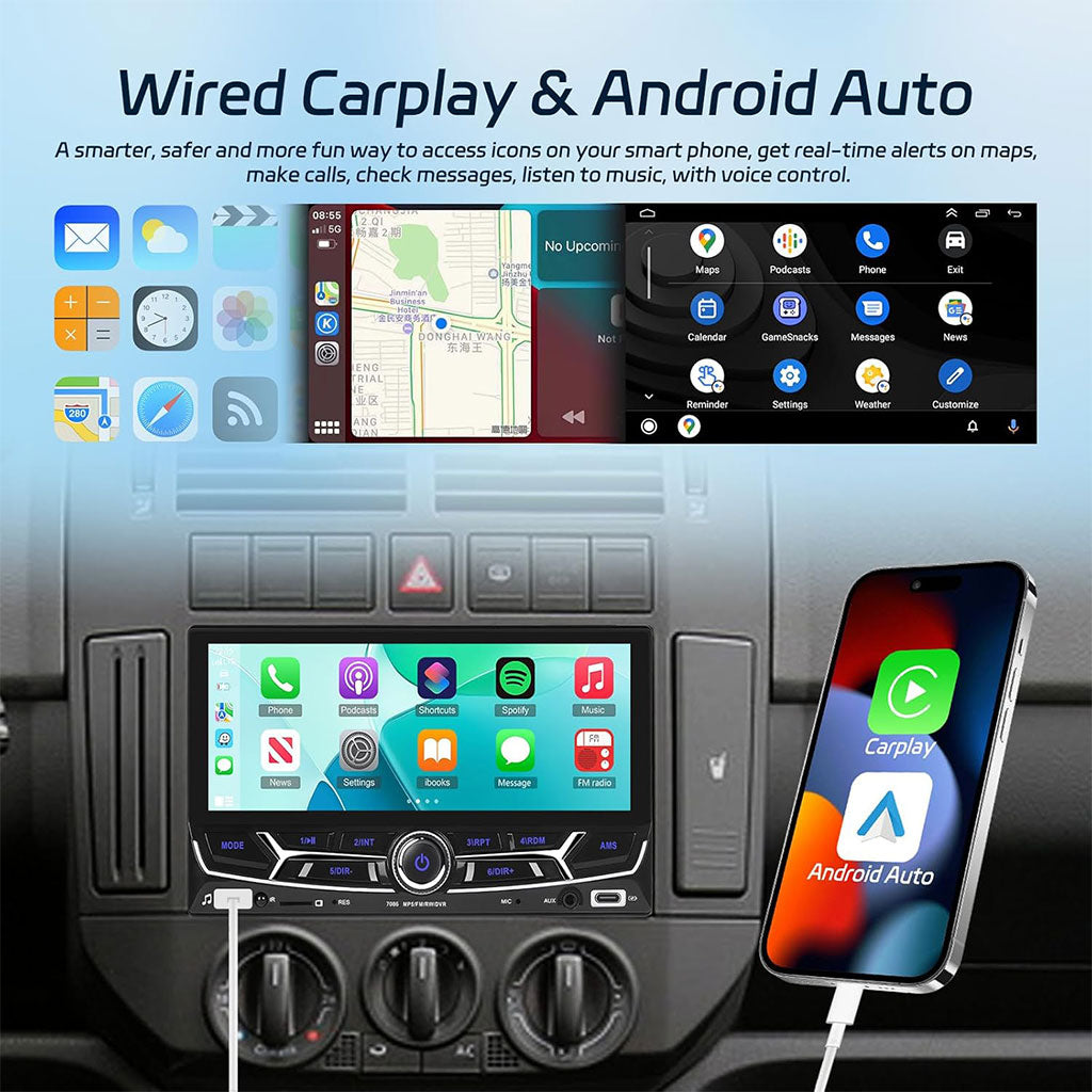 Écran 2DIN 6.86" – CarPlay, Android Auto & Mirror Link