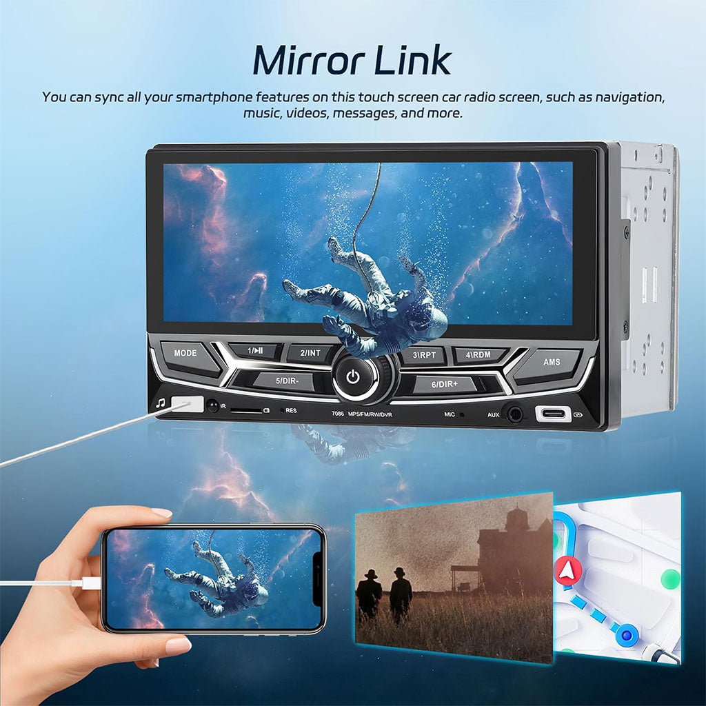 Écran 2DIN 6.86" – CarPlay, Android Auto & Mirror Link