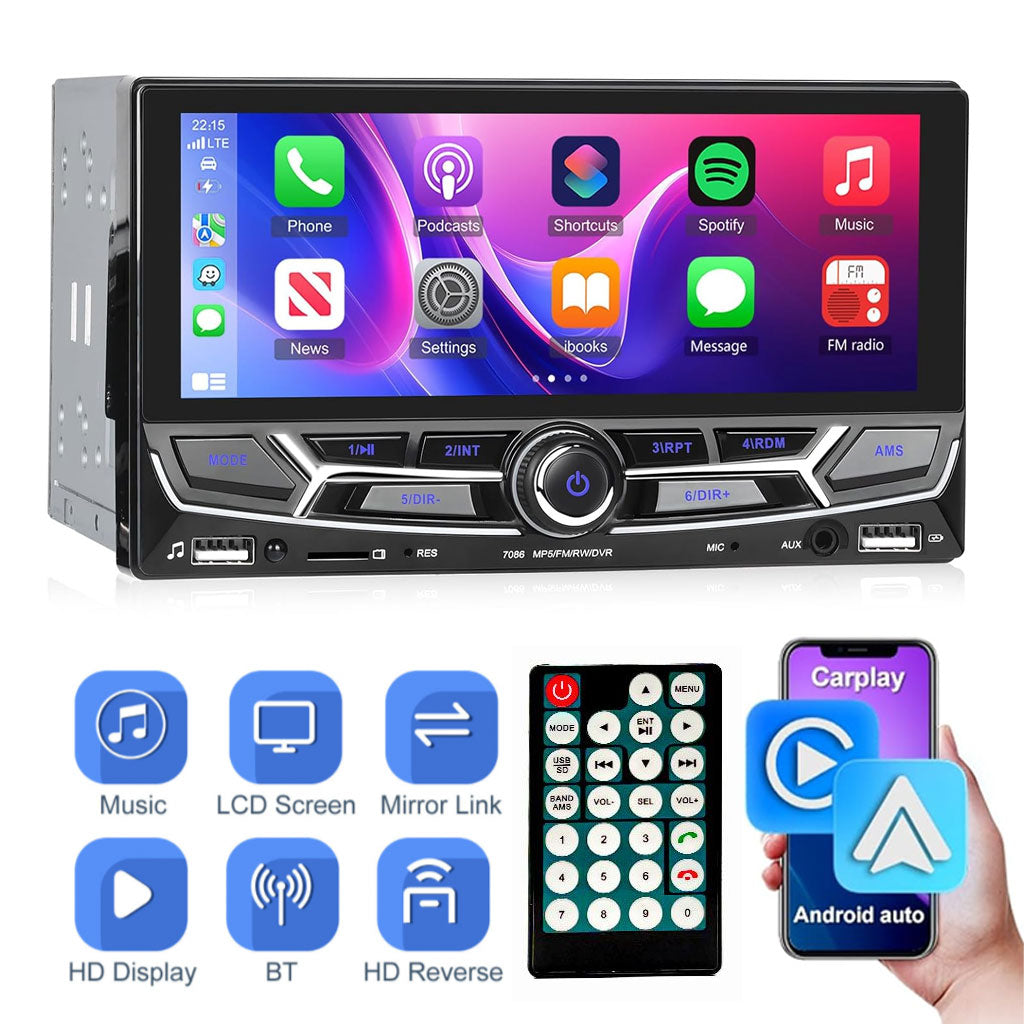 Écran 2DIN 6.86" – CarPlay, Android Auto & Mirror Link