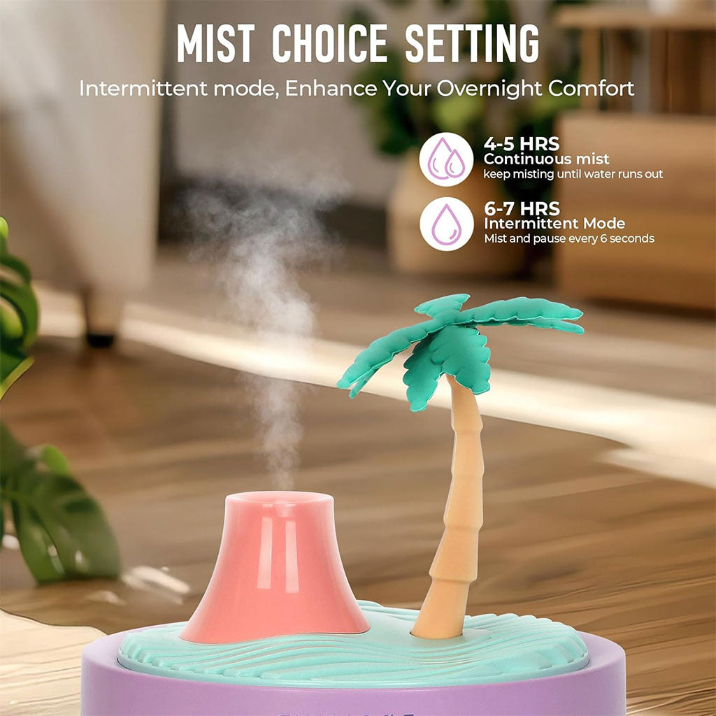 Mini Humidificateur USB Design Paysage Volcan et Cocotier LED Silencieux