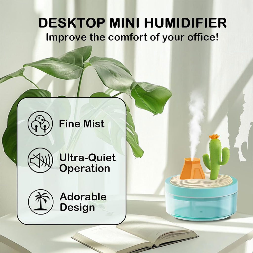 Mini Humidificateur USB Design Paysage Volcan et Cocotier LED Silencieux