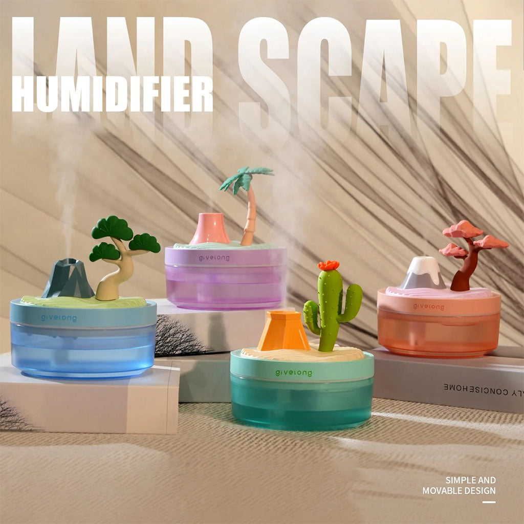 Mini Humidificateur USB Design Paysage Volcan et Cocotier LED Silencieux