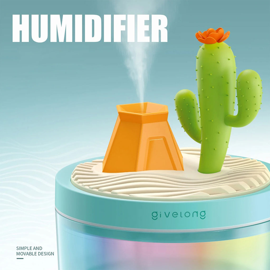 Mini Humidificateur USB Design Paysage Volcan et Cocotier LED Silencieux