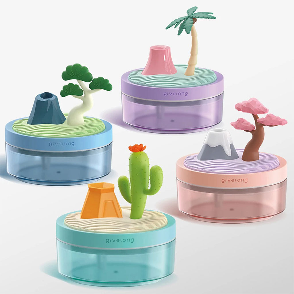 Mini Humidificateur USB Design Paysage Volcan et Cocotier LED Silencieux