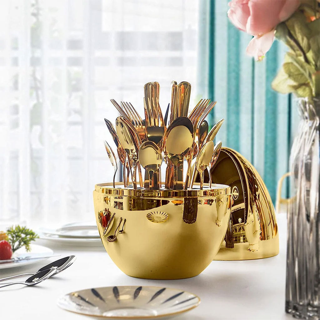 Ménagère de Luxe 24 Pièces : Design Œuf et Finition Miroir