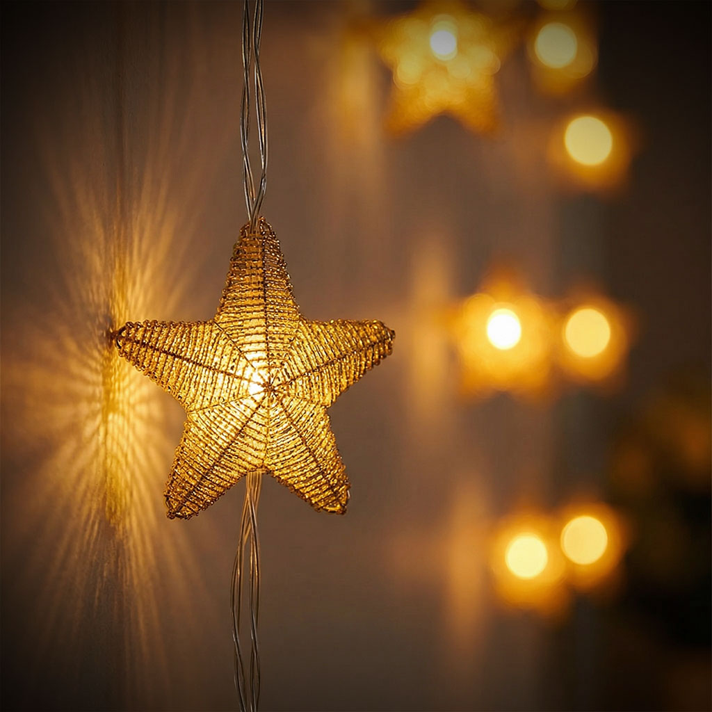 Guirlande Lumineuse 16 Étoiles – Décoration Métal Doré Chic