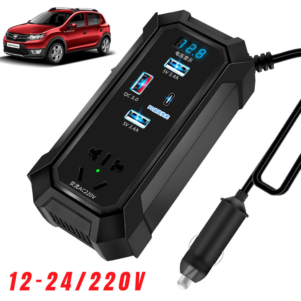 Convertisseur de Voiture 12V/24V vers 220V : Charge Rapide PD & QC3.0