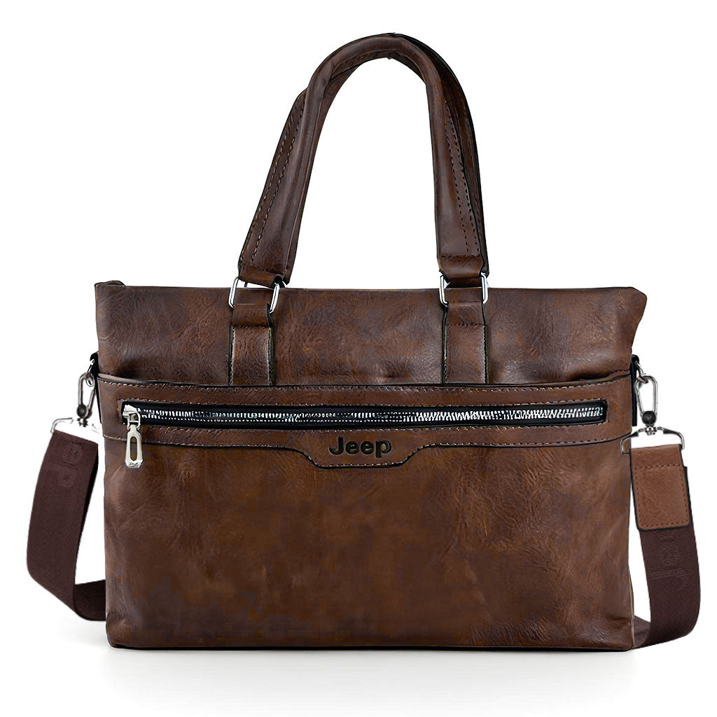 Sacoche Business Jeep® en Cuir Premium Marron Foncé – Élégance et Professionnalisme