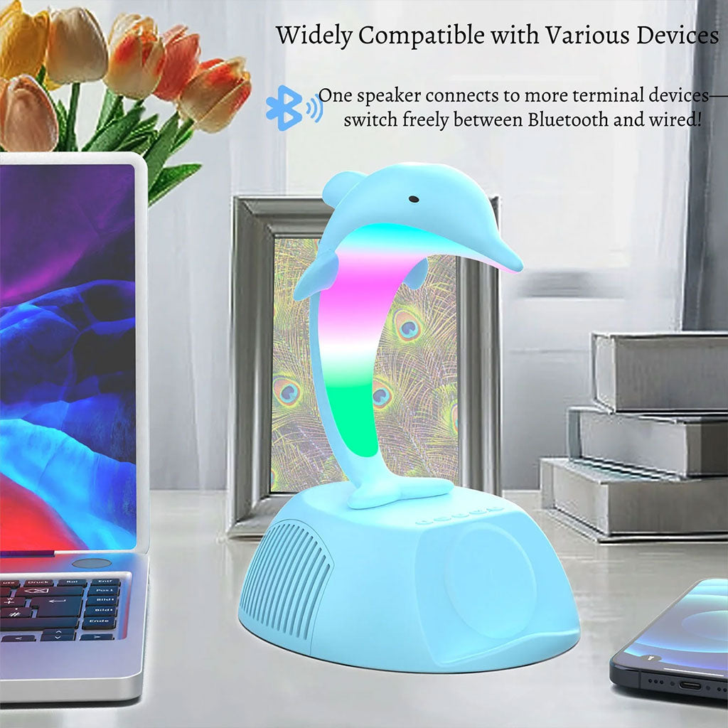 Haut-Parleur Bluetooth Dauphin 4-en-1 avec Lampe LED RGB et Charge Sans Fil 15W