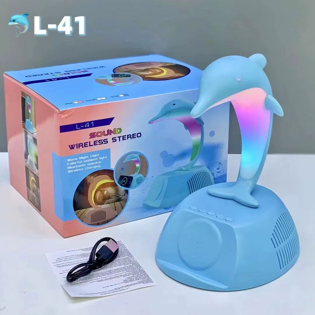 Haut-Parleur Bluetooth Dauphin 4-en-1 avec Lampe LED RGB et Charge Sans Fil 15W