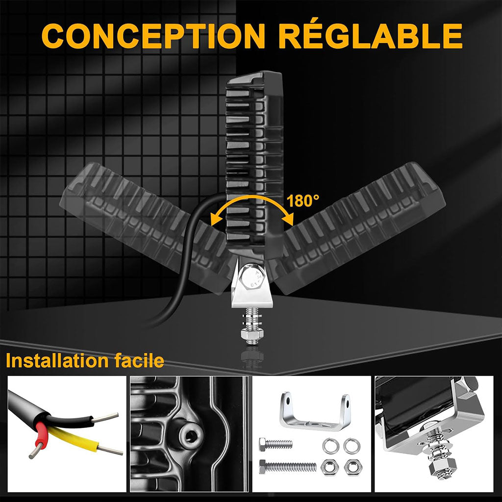 Projecteur LED de Travail 2400 lm IP68 3 Couleurs 5 Modes pour Voiture et Chantier