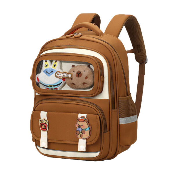 Sac à Dos Scolaire Créatif Marron avec Peluche Intégrée et Design Capybara Ludique