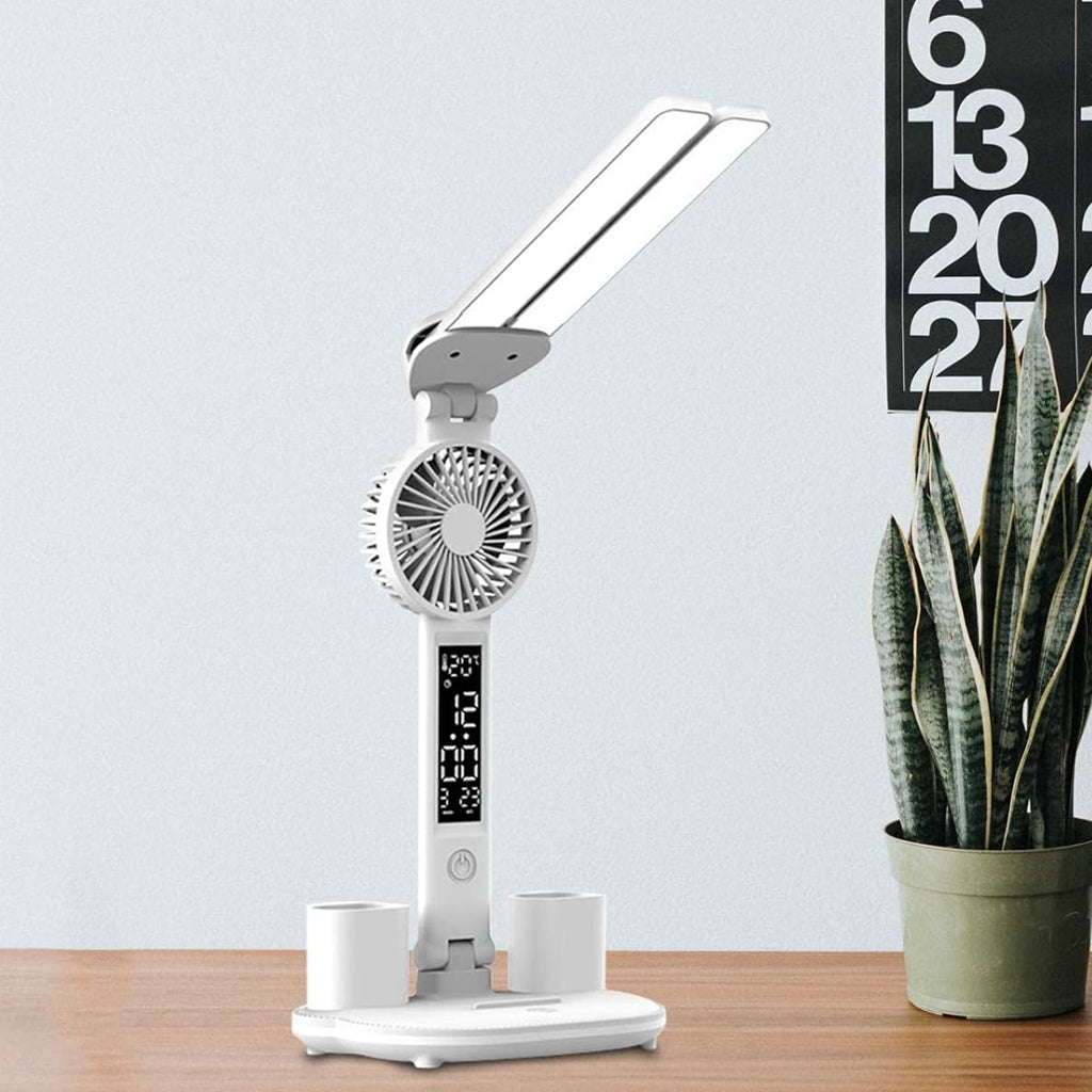 Lampe de Bureau LED Multifonction – Ventilateur, Écran et Recharge USB