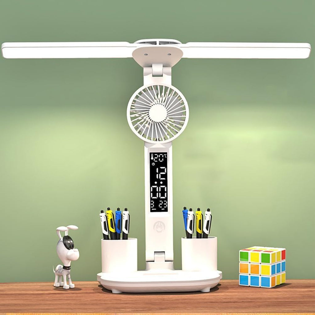 Lampe de Bureau LED Multifonction – Ventilateur, Écran et Recharge USB
