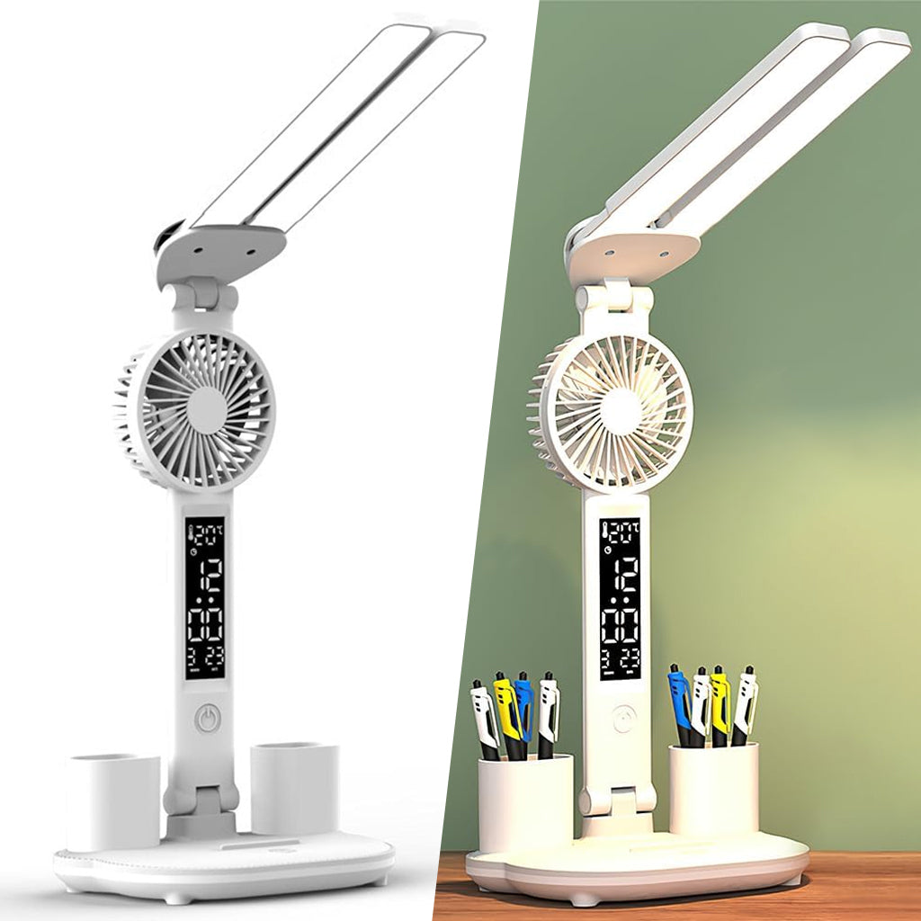 Lampe de Bureau LED Multifonction – Ventilateur, Écran et Recharge USB