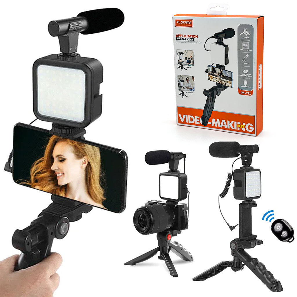 Kit Vidéo Professionnel Smartphone avec LED, Micro et Support de Stabilisation