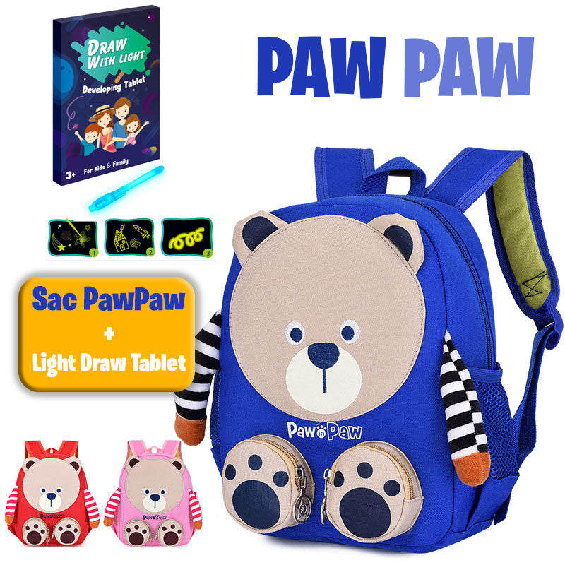 Sac à Dos Enfant "PAW PAW" Design Ours Adorable avec Ardoise Magique Offerte