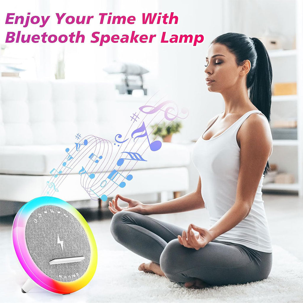 Lampe Multifonction 4 en 1 LED avec Bluetooth, Réveil et Charge Sans Fil 15W
