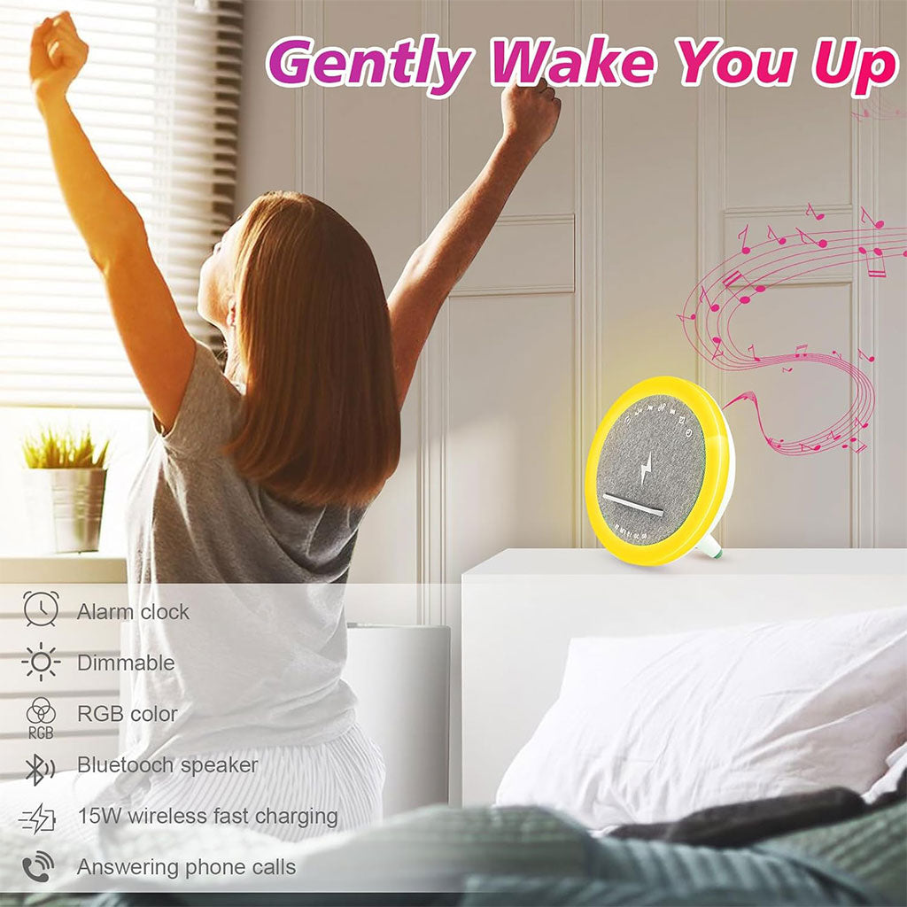 Lampe Multifonction 4 en 1 LED avec Bluetooth, Réveil et Charge Sans Fil 15W