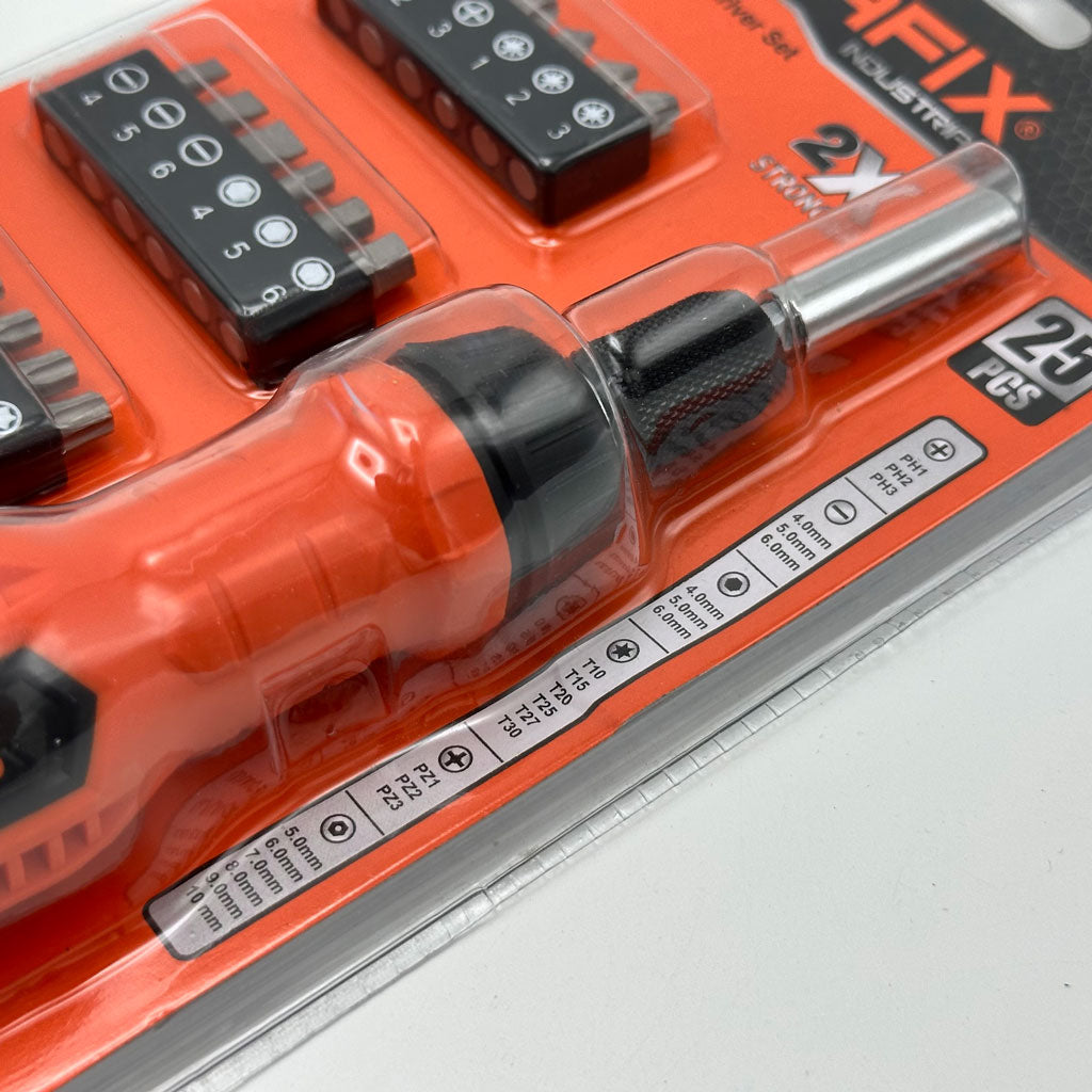 Kit de Tournevis à Cliquet Professionnel SOMAFIX SFX5358 en Acier Cr-V - 25 Pièces