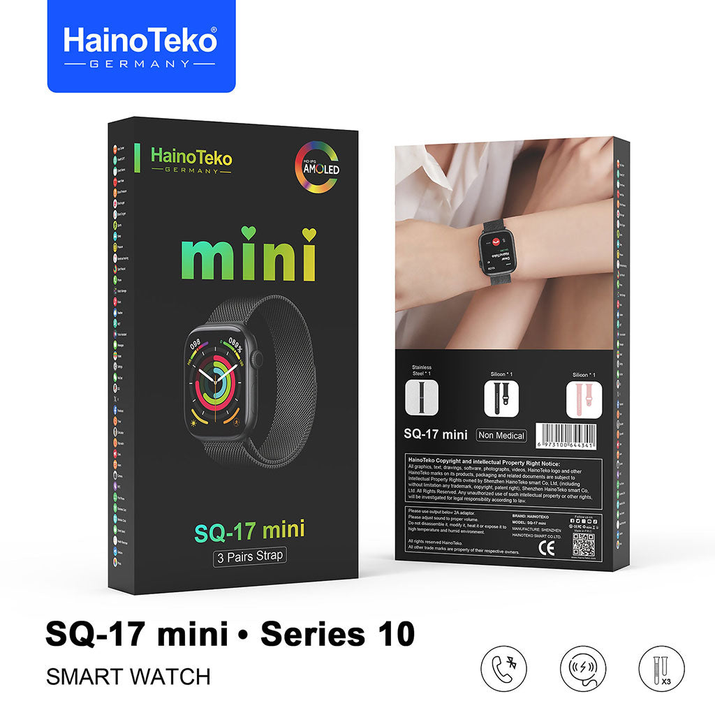Montre Connectée HainoTeko SQ-17 Mini AMOLED Bluetooth avec Appels et Bracelets Interchangeables