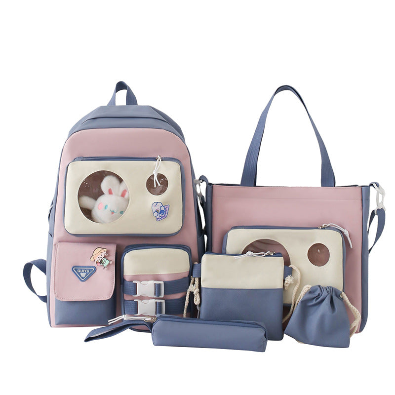 Set de Sacs Scolaires Kawaii 5 Pièces Bleu – L'Élégance et l'Organisation Complète pour Adolescents