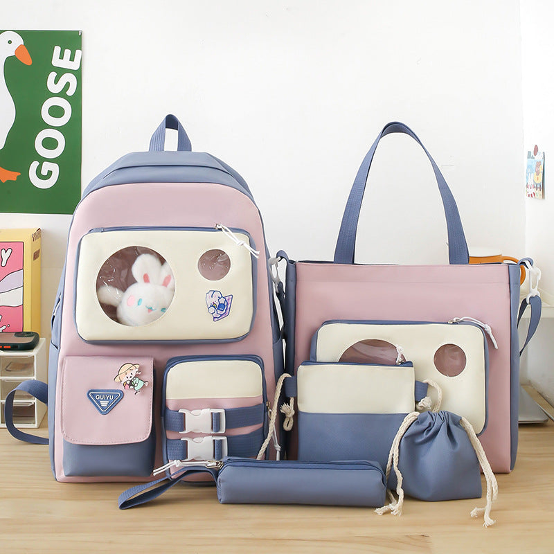 Set de Sacs Scolaires Kawaii 5 Pièces Bleu – L'Élégance et l'Organisation Complète pour Adolescents