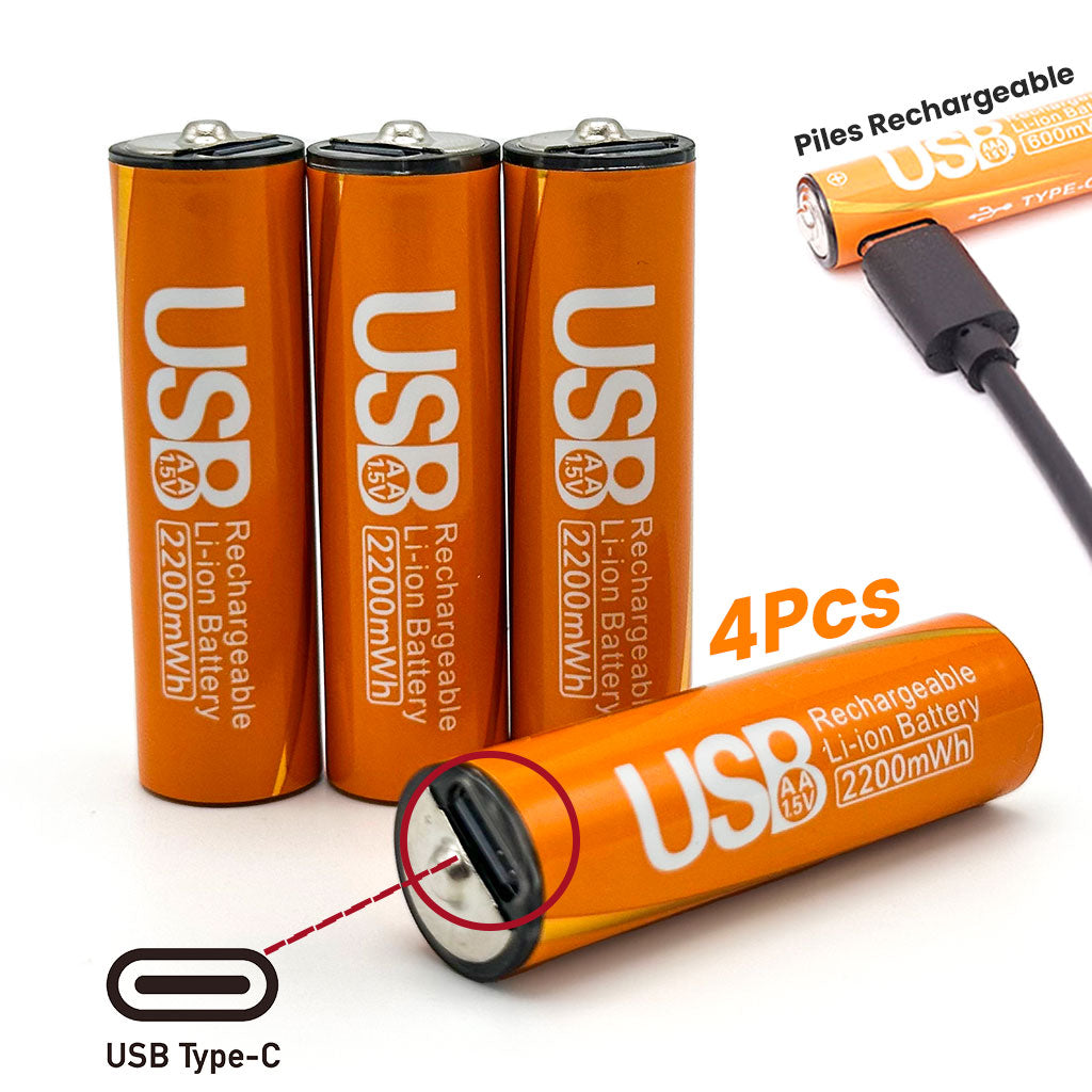 Pack de 4 Piles AA Rechargeables USB-C – Économiques & Écologiques