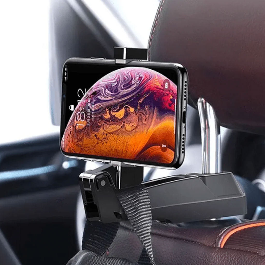 Support Téléphone Voiture Appui-Tête avec Crochet 2 en 1 Universel Antidérapant