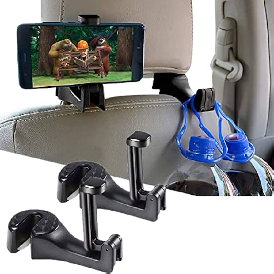 Support Téléphone Voiture Appui-Tête avec Crochet 2 en 1 Universel Antidérapant