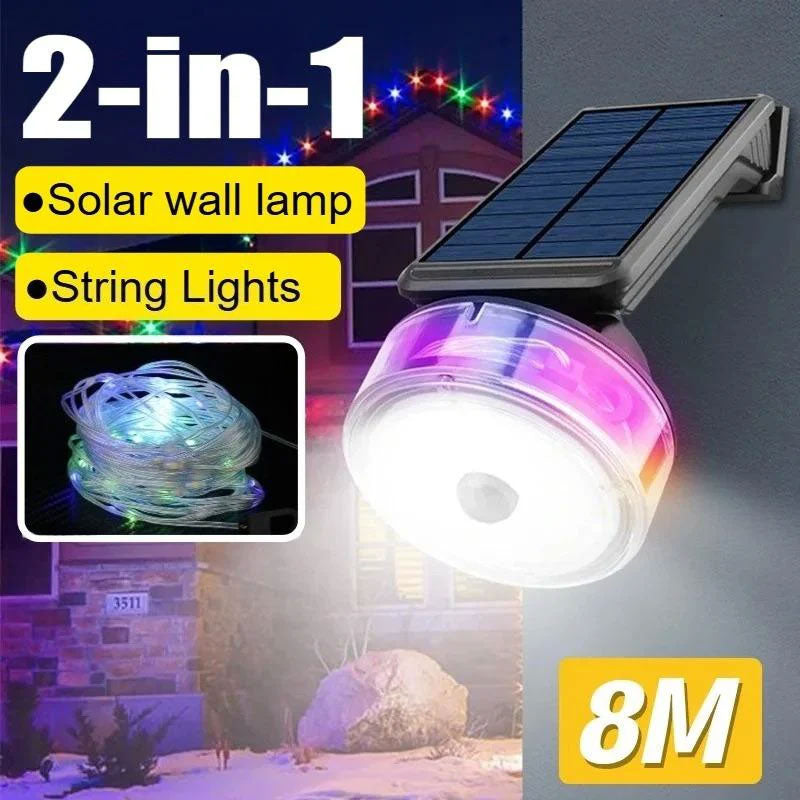 Applique Solaire avec Guirlande LED 8m – Capteur de Mouvement & RGB